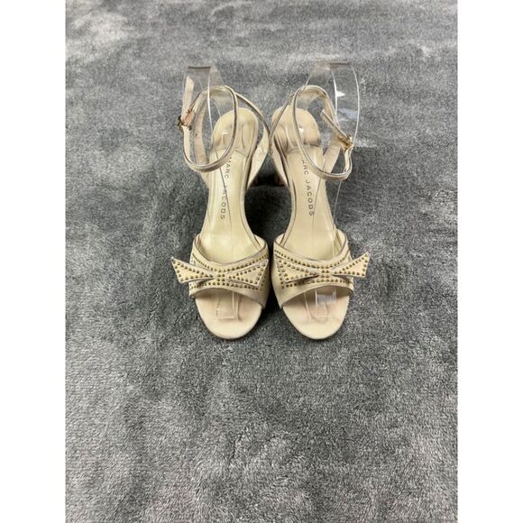 Marc Jacobs Suede Studded Heel Sandals EU 37 White Ankle Strap Made in Italy - Picture 4 of 11